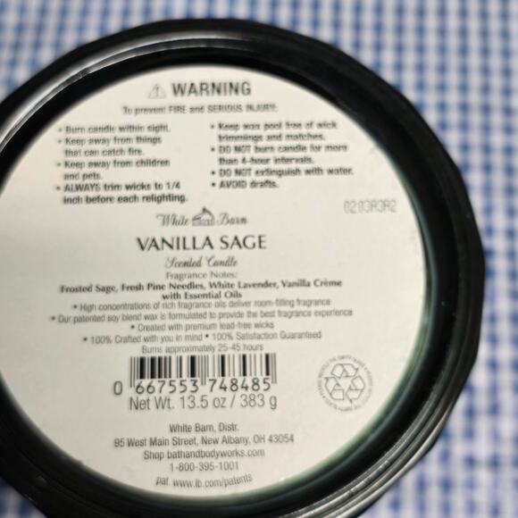 BBW Vanilla Sage Large 3 Wick Candle Home Fragrance White Barn Decorative Jar - Picture 2 of 2